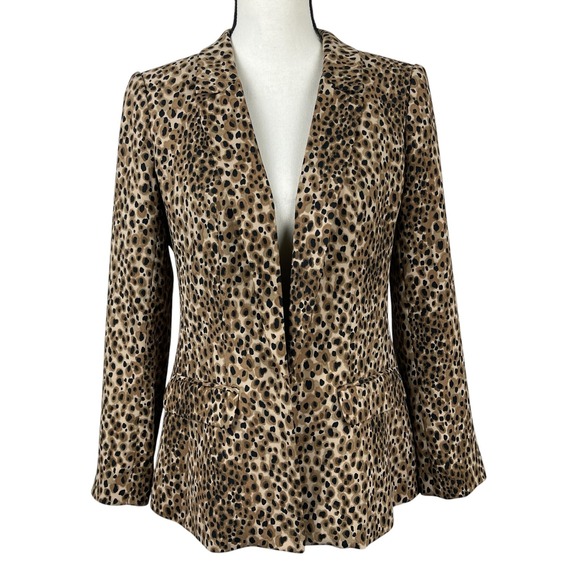 LOFT Jackets & Blazers - LOFT Petites Blazer Jacket 6P Brown Black Leopard Animal Print Open Front Career